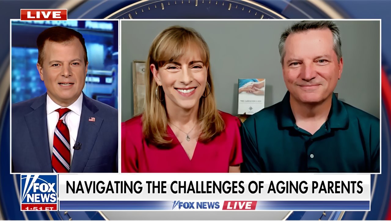 parenting-aging-parents-fox-news Kim and Mike Barnes of Parenting Aging Parents on Fox News Live discussing the challenges of caring for aging parents